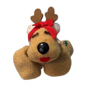 Vintage 1984 Hallmark Rhonda Reindeer Plush with Red Bow and Red Polka Dot Dress